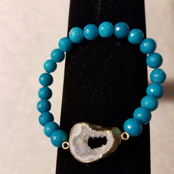Agate Stretch Bracelet quartz charm - Picture 3 of 6